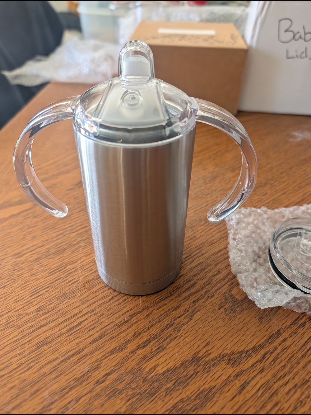 (New) Double Walled Stainless Steel Kids Sippy Cup with Clear Handles and Lid